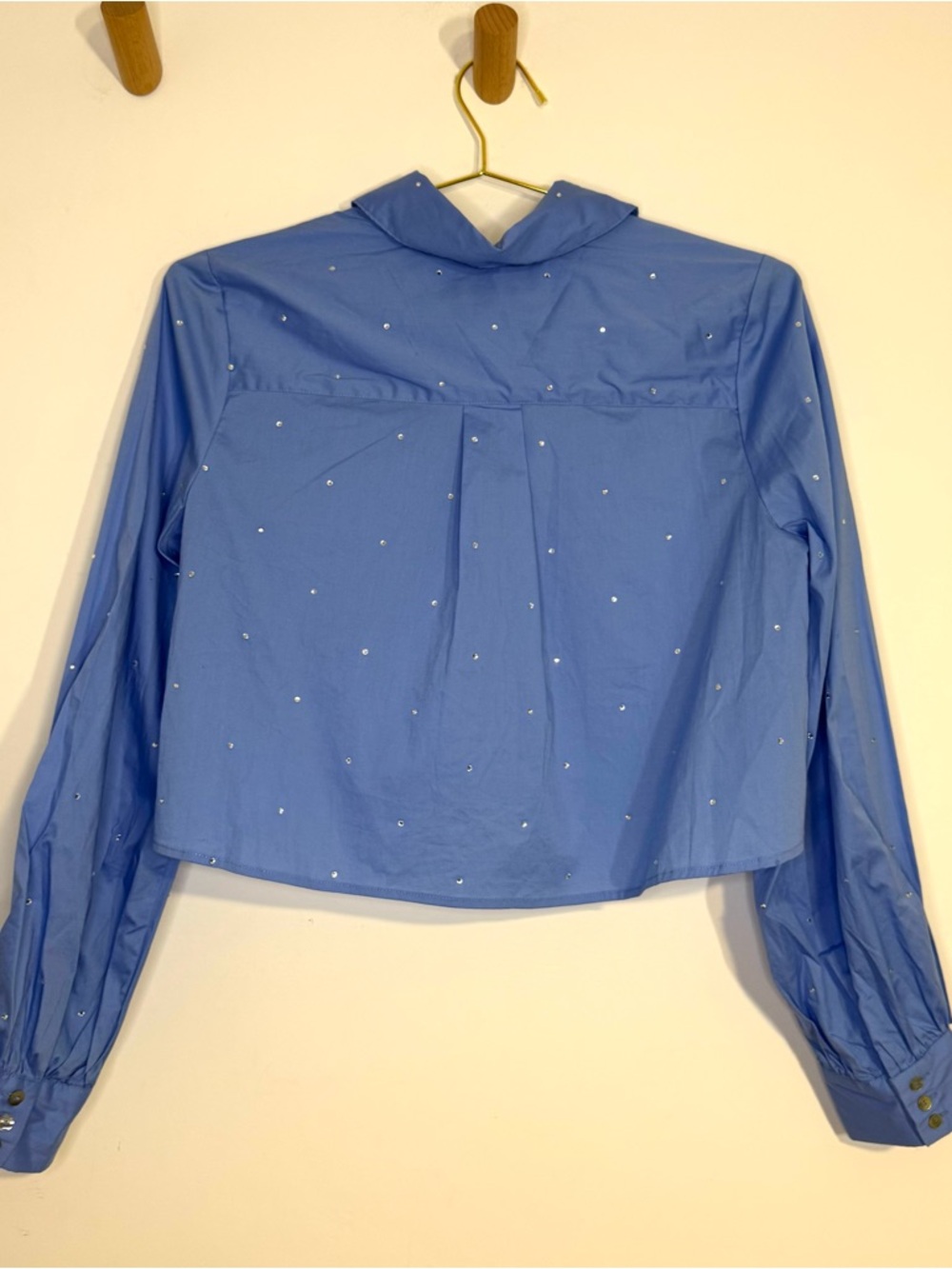 Jason Wu Blue Rhinestone Cropped Button Down Blouse Luxury Designer Poplin Small - Picture 5 of 10